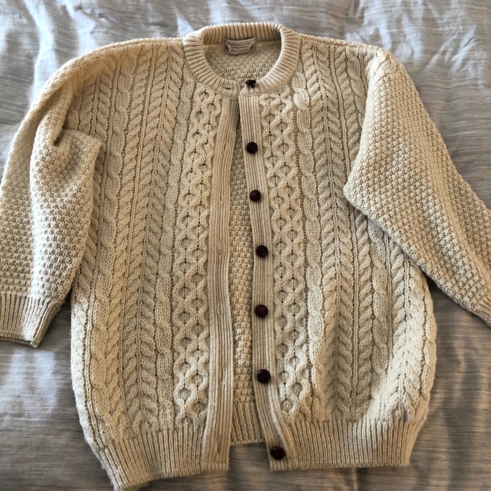 Cream chunky cardigan sweater Made in Scotland